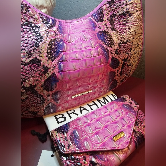 Brahmin Pink Cobra Bekka Shoulder Bag & Veronica Wallet Set NWT - Picture 11 of 16